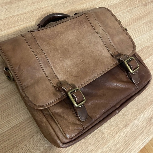 Frye Brown Leather Briefcase Laptop Messenger Bag Distressed - Picture 15 of 15